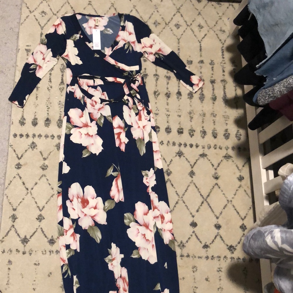 Navy blue floral Maternity dress